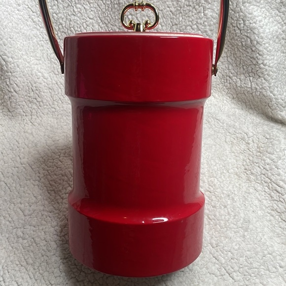 Vintage Red mid century, modern Kraftware Faux Leather Ice Bucket Reto Red - Picture 6 of 14